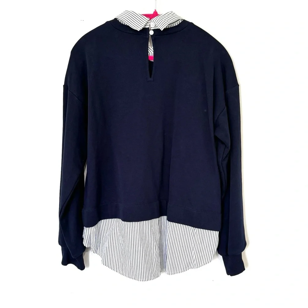 LOFT Stripe Poplin Layered Mixed Media Sweater - Picture 5 of 5